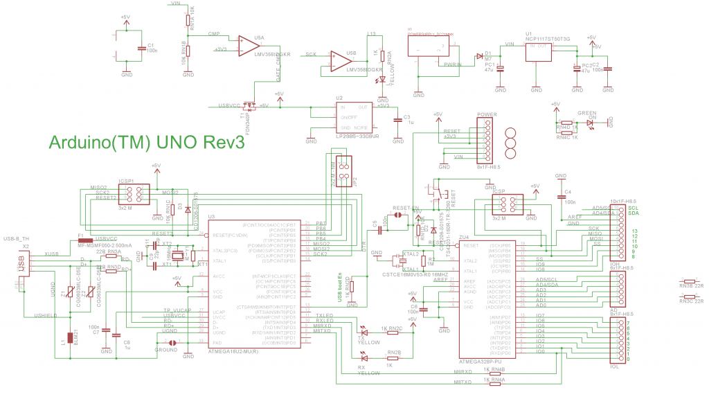 Arduino Uno Schematic (Colour)